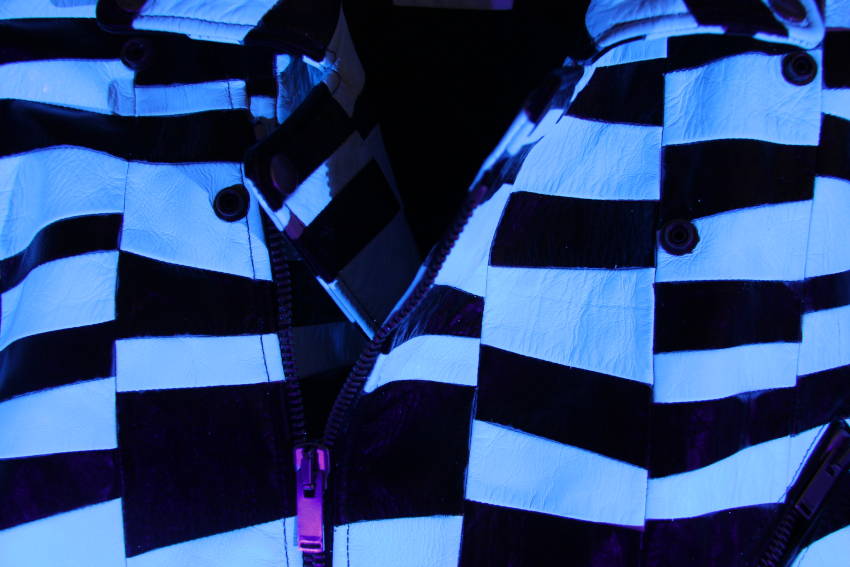 Black light project - UV-reactive leather jacket treated by Invenio Flory for Saint Laurent