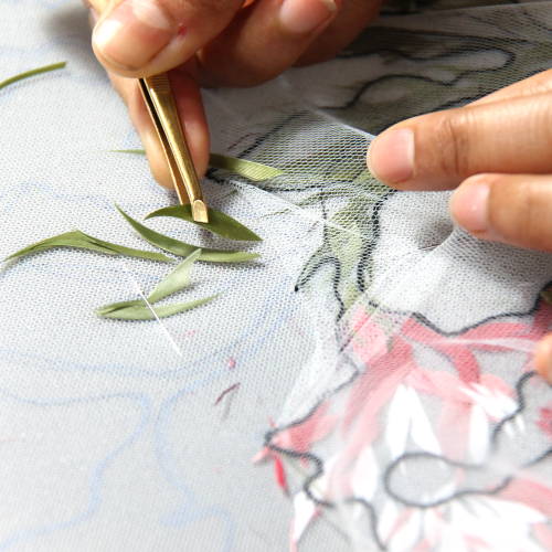 Featherwork - Dyed feather appliqué - Invenio Flory
