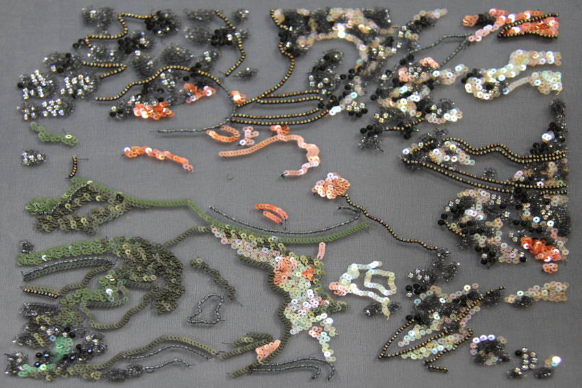 Antique Fabric - Lunéville embroidery on silk (work in progress) created by Invenio Flory for Saint Laurent